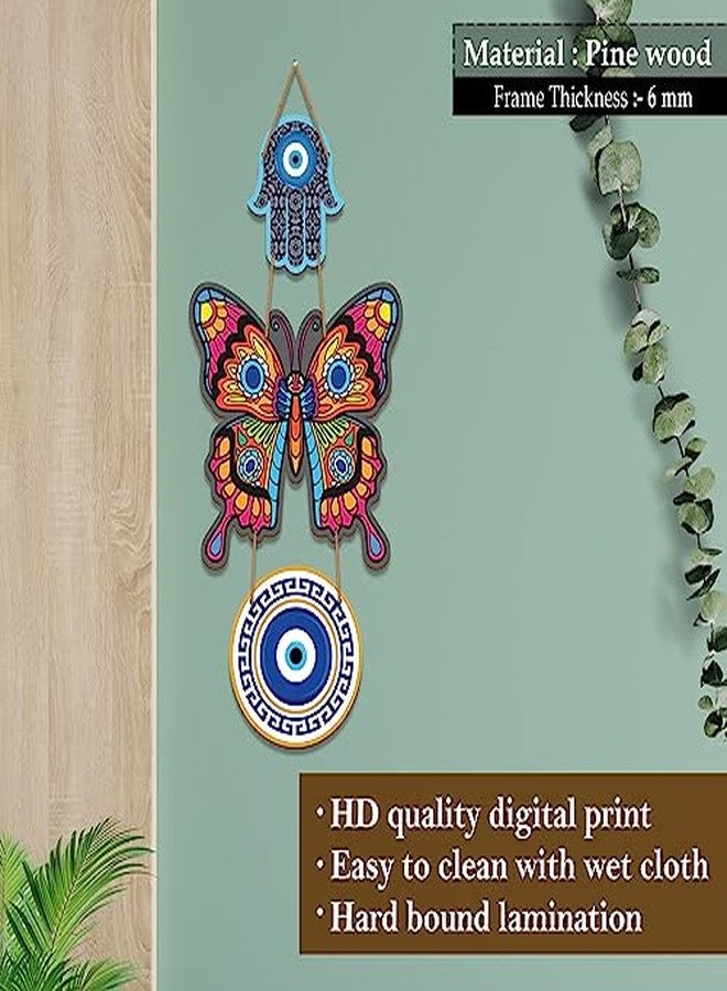 IT2M Wooden Butterfly Evil Eye Wall Hanging for Wall Decor | Home Decor Items (16 X 6.5 Inches, DSS1) - Image 3